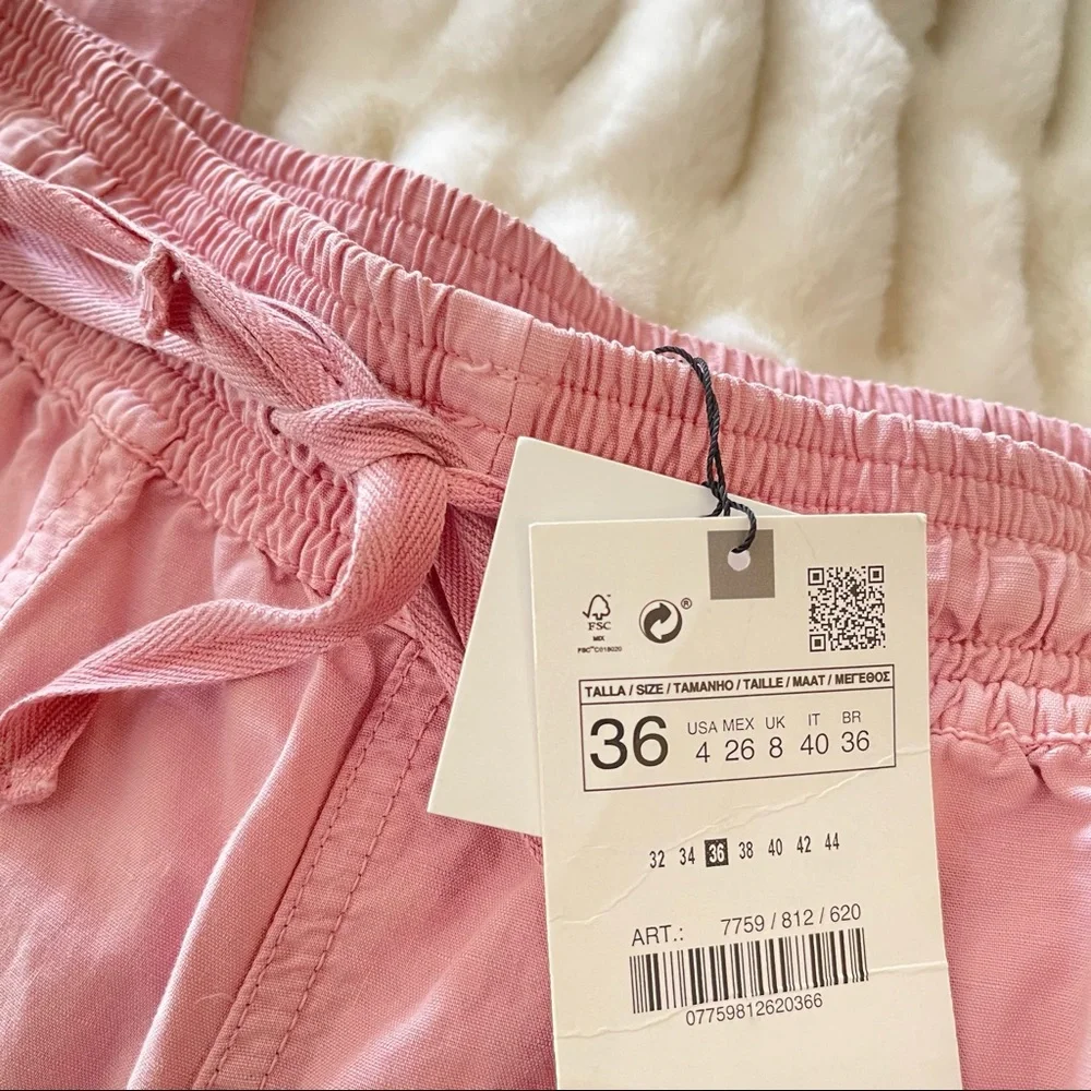 NWT Zara Pink Linen High Rise Jogger Pants Size 4